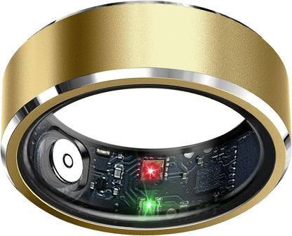 Smart Ring Health Tracker, Sleep Tracker Ring with Heart Rate, Waterproof Fitness Ring for Activity Monitoring/Steps/Distance/Calories,Air Gestures,Up to 7-Day Battery,For Ios Android (Light Gold,#12)