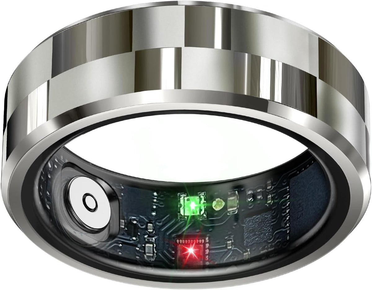 Smart Ring Health Tracker, Sleep Tracker Ring with Heart Rate, Waterproof Fitness Ring for Activity Monitoring/Steps/Distance/Calories,Air Gestures,Up to 7Day Battery,For Ios Android(Stylish Silver#8)