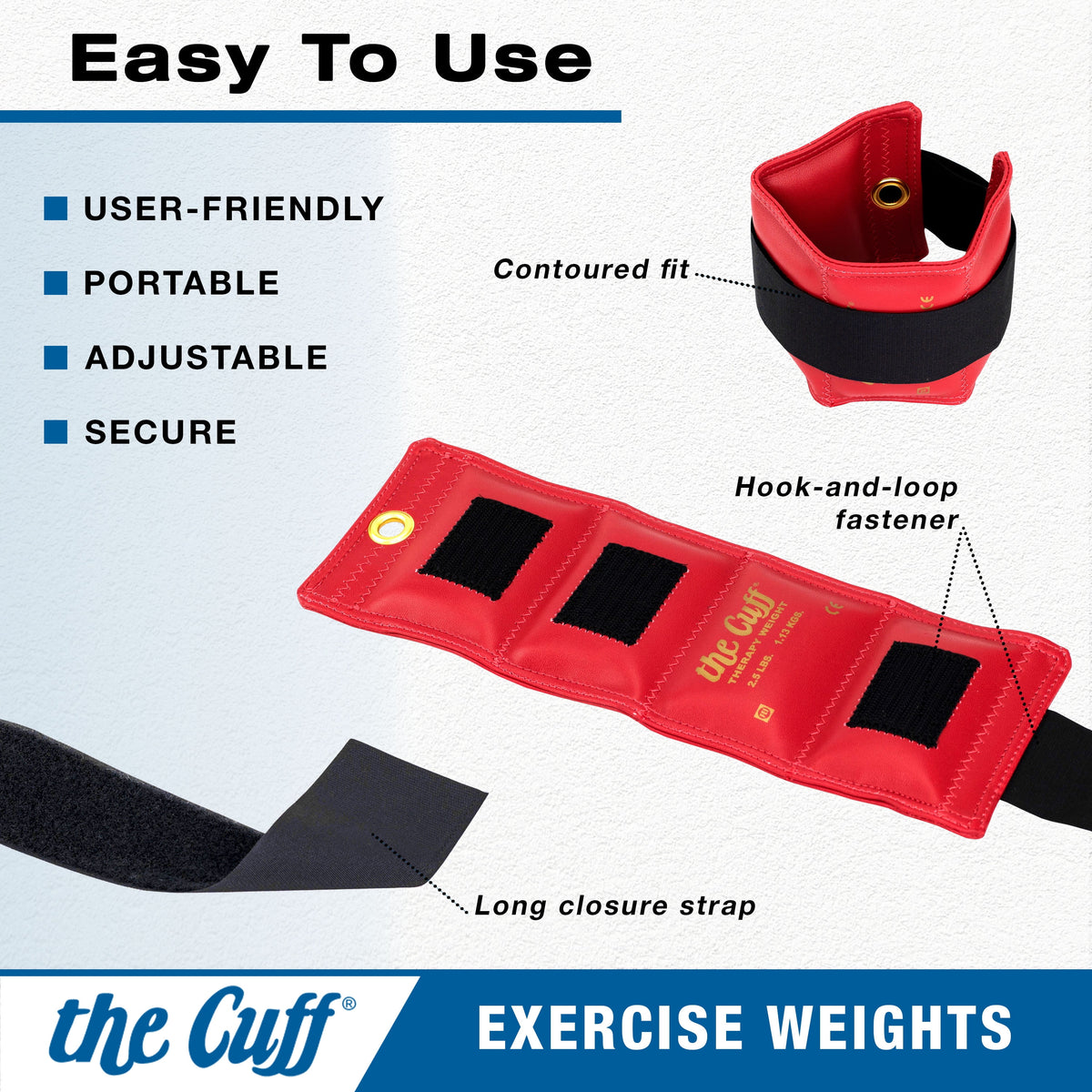 The Cuff Original Adjustable Ankle and Wrist Weight for Yoga, Dance, Running, Cardio, Aerobics, Toning, and Physical Therapy. 2.5 Lb - Red
