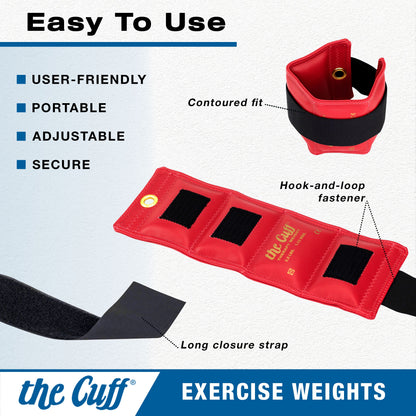 The Cuff Original Adjustable Ankle and Wrist Weight for Yoga, Dance, Running, Cardio, Aerobics, Toning, and Physical Therapy. 2.5 Lb - Red