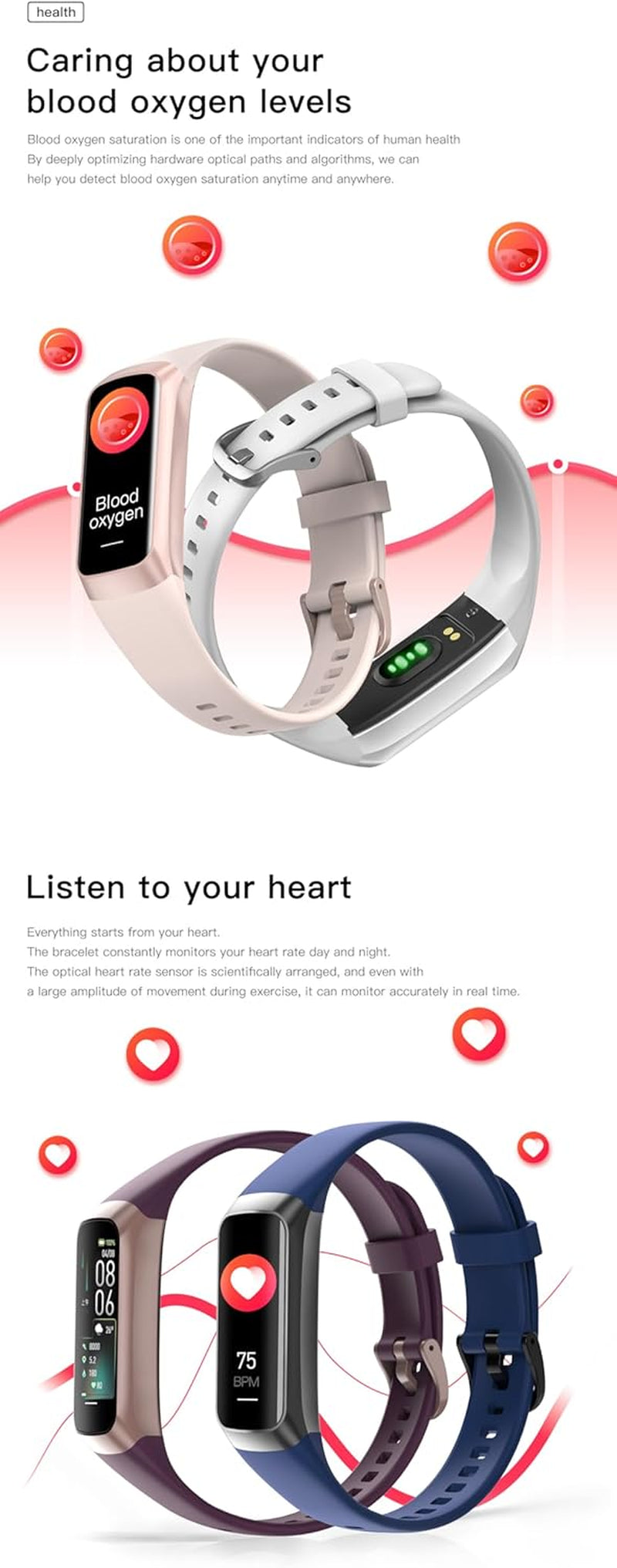 Fitness Trackers for Women Men, Oled Screen Heart Rate Sleep Monitor Step Tracker 25 Sports Modes IP68 Waterproof Smartwatch Activity Tracker, Smart Bracelet Fitness Tracker Watch with Blood Pressure