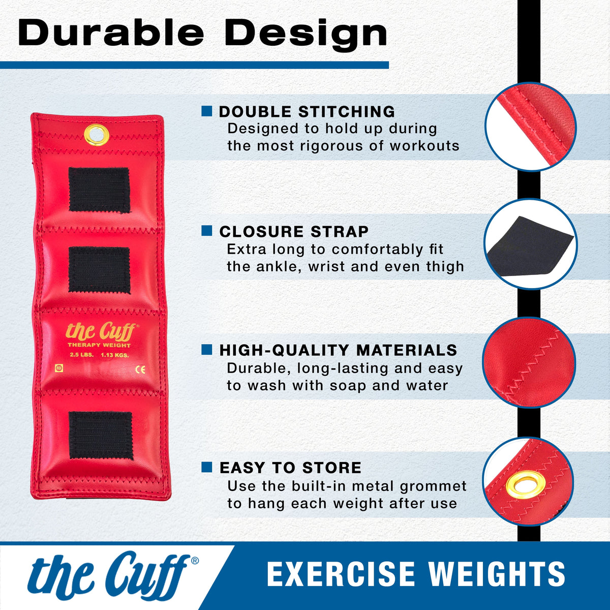 The Cuff Original Adjustable Ankle and Wrist Weight for Yoga, Dance, Running, Cardio, Aerobics, Toning, and Physical Therapy. 2.5 Lb - Red